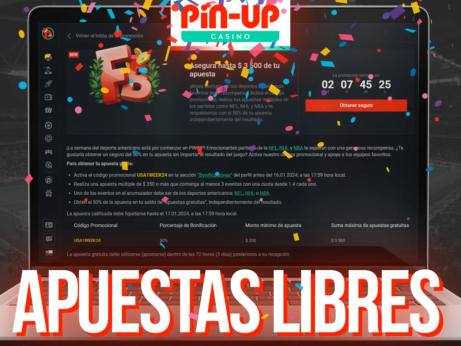 Apuestas libres en Pin-Up para ganar más.