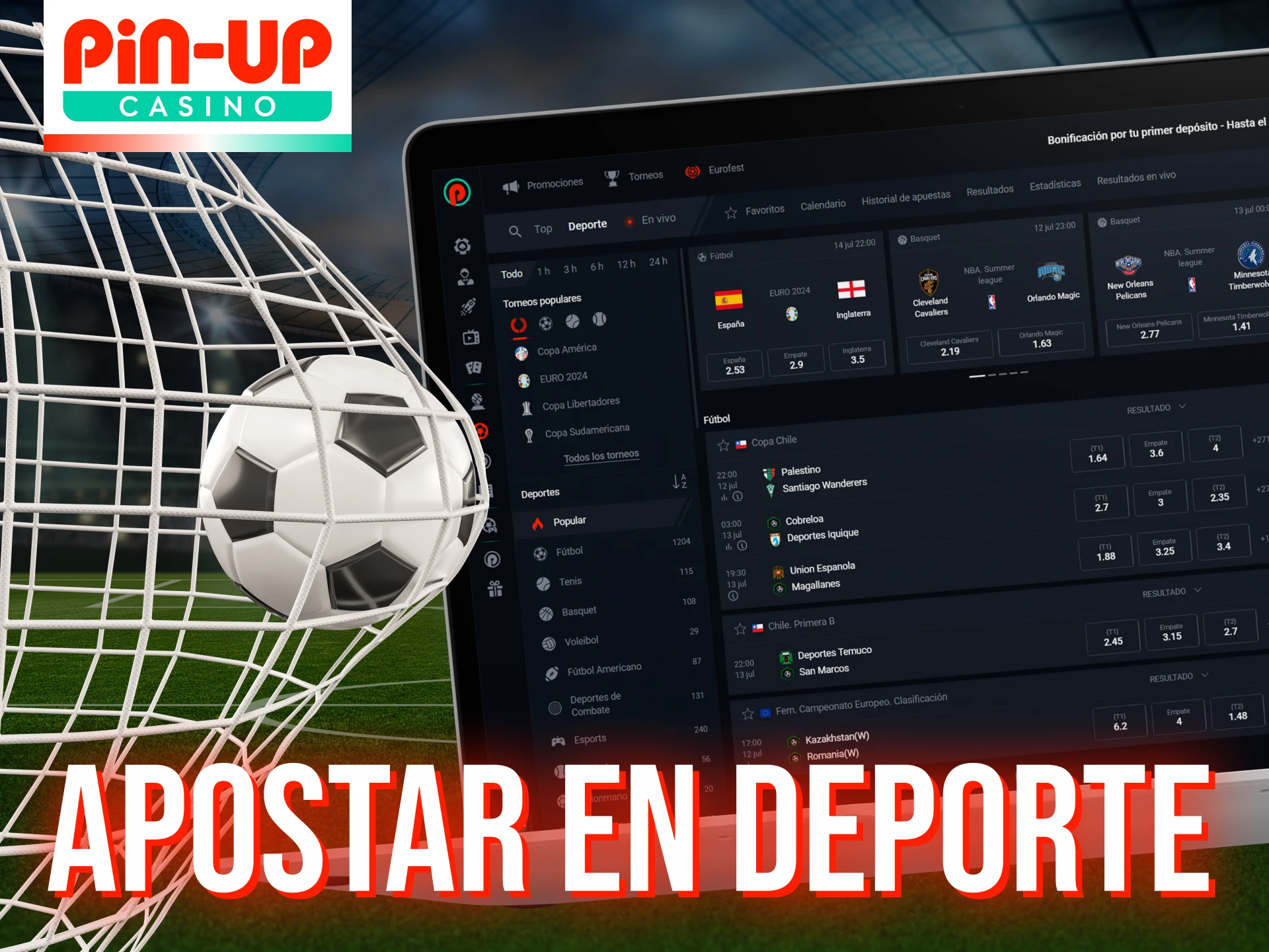 Apuesta en tus equipos y eventos deportivos favoritos en Pin Up.