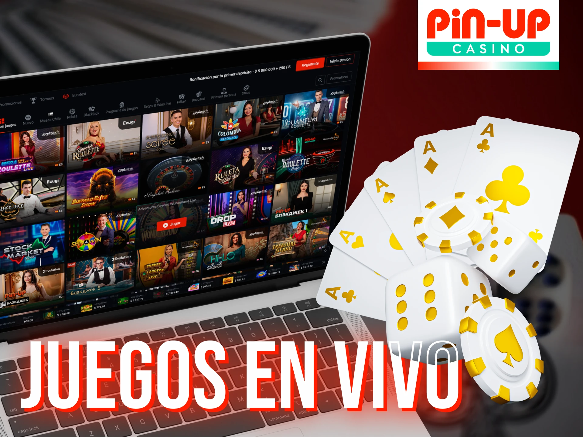 Pin Up tiene una gran seccion de casino en vivo.