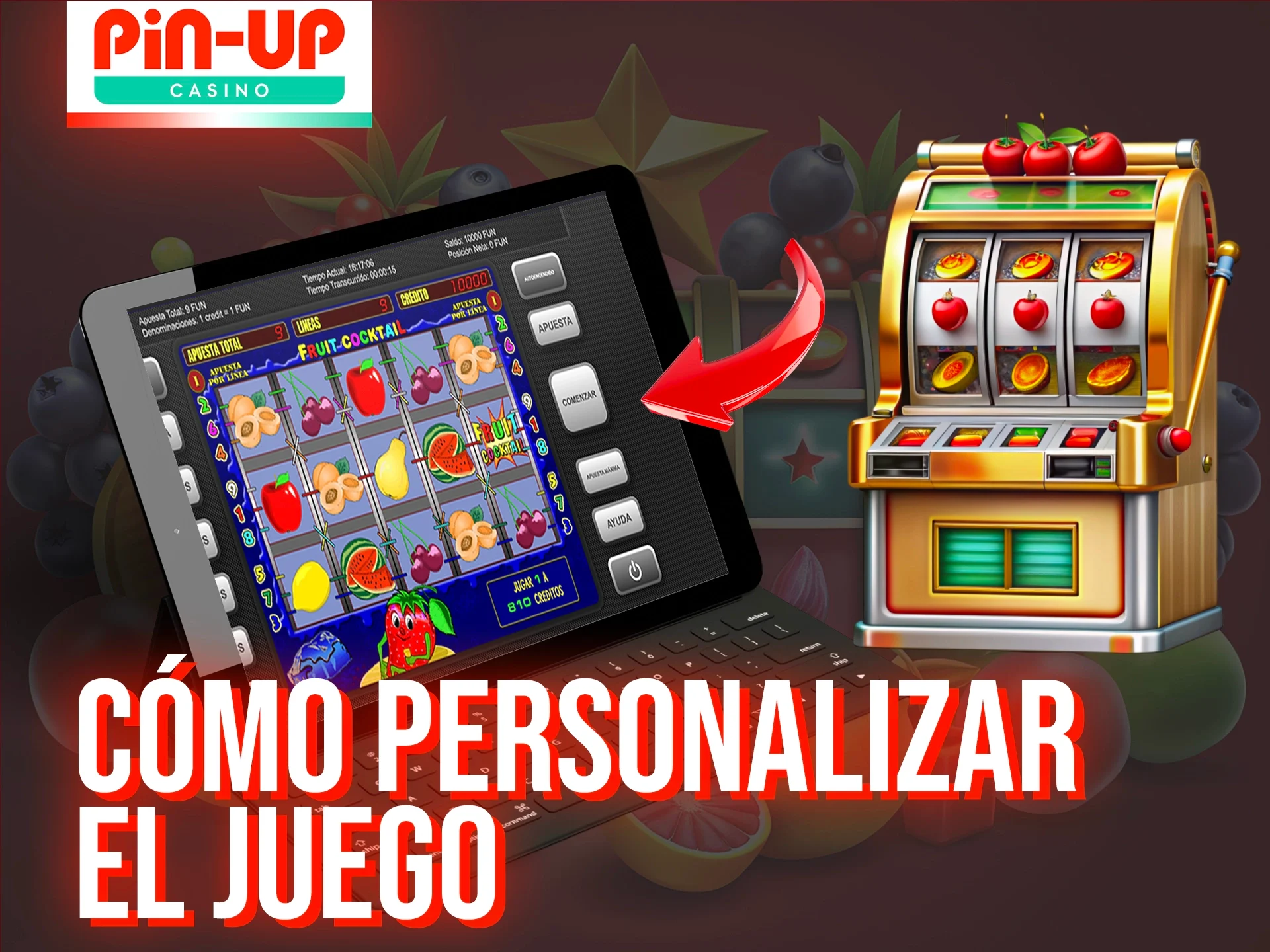 Familiarízate con las opciones y la interfaz del juego Fruit Cocktail Pin-Up.