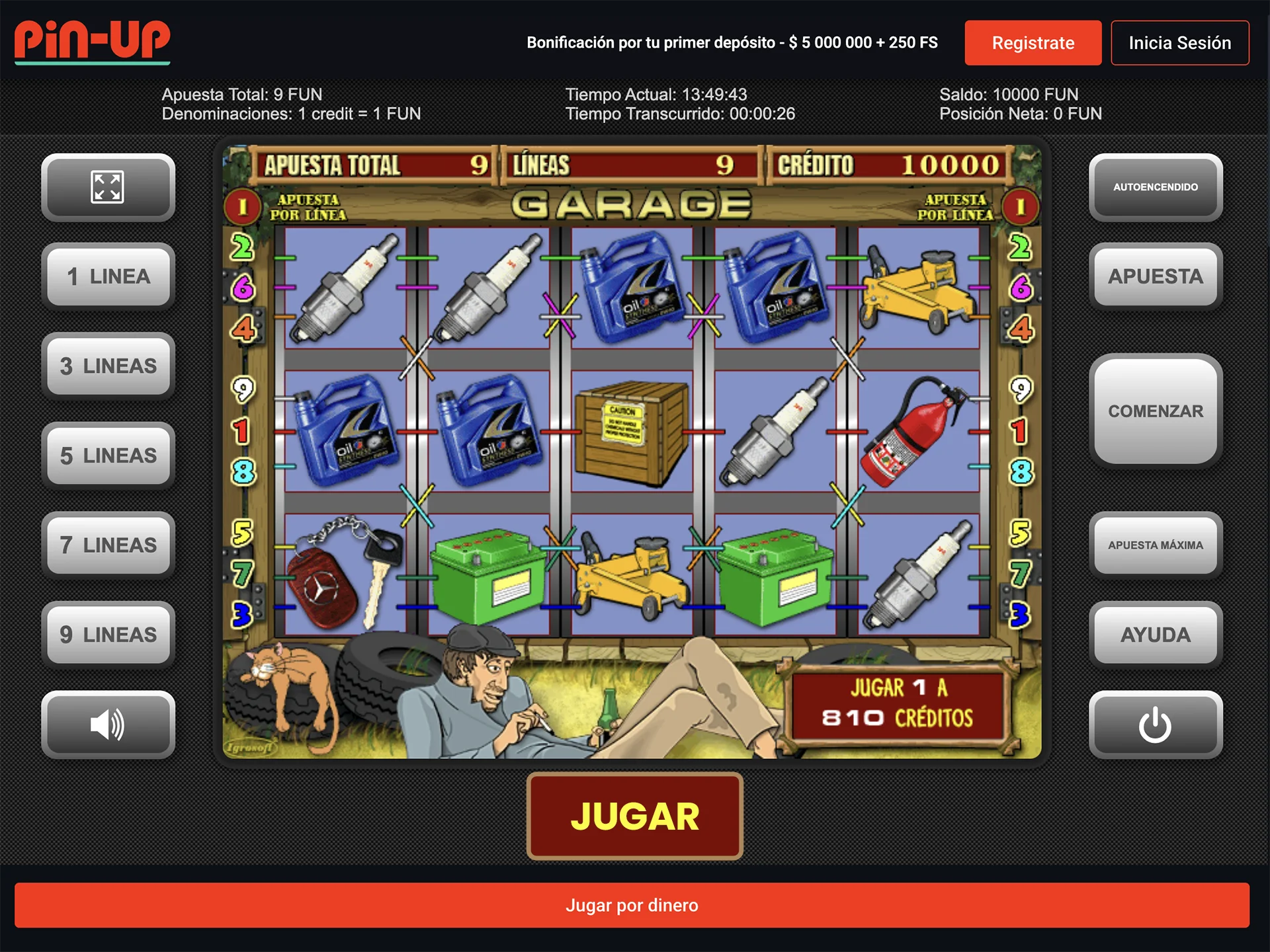 Pin-Up ofrece a los jugadores experimentar la tragaperras Garage en modo demo.