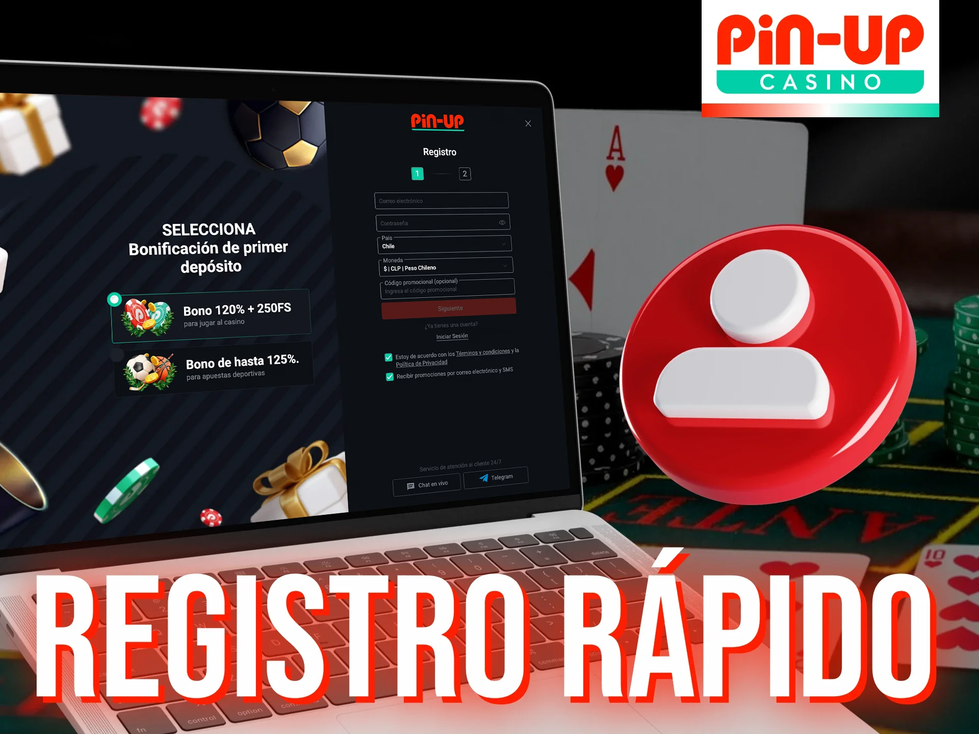 Proceso de registro rápido en pocos pasos para empezar a jugar en Pin-Up Casino en Chile.