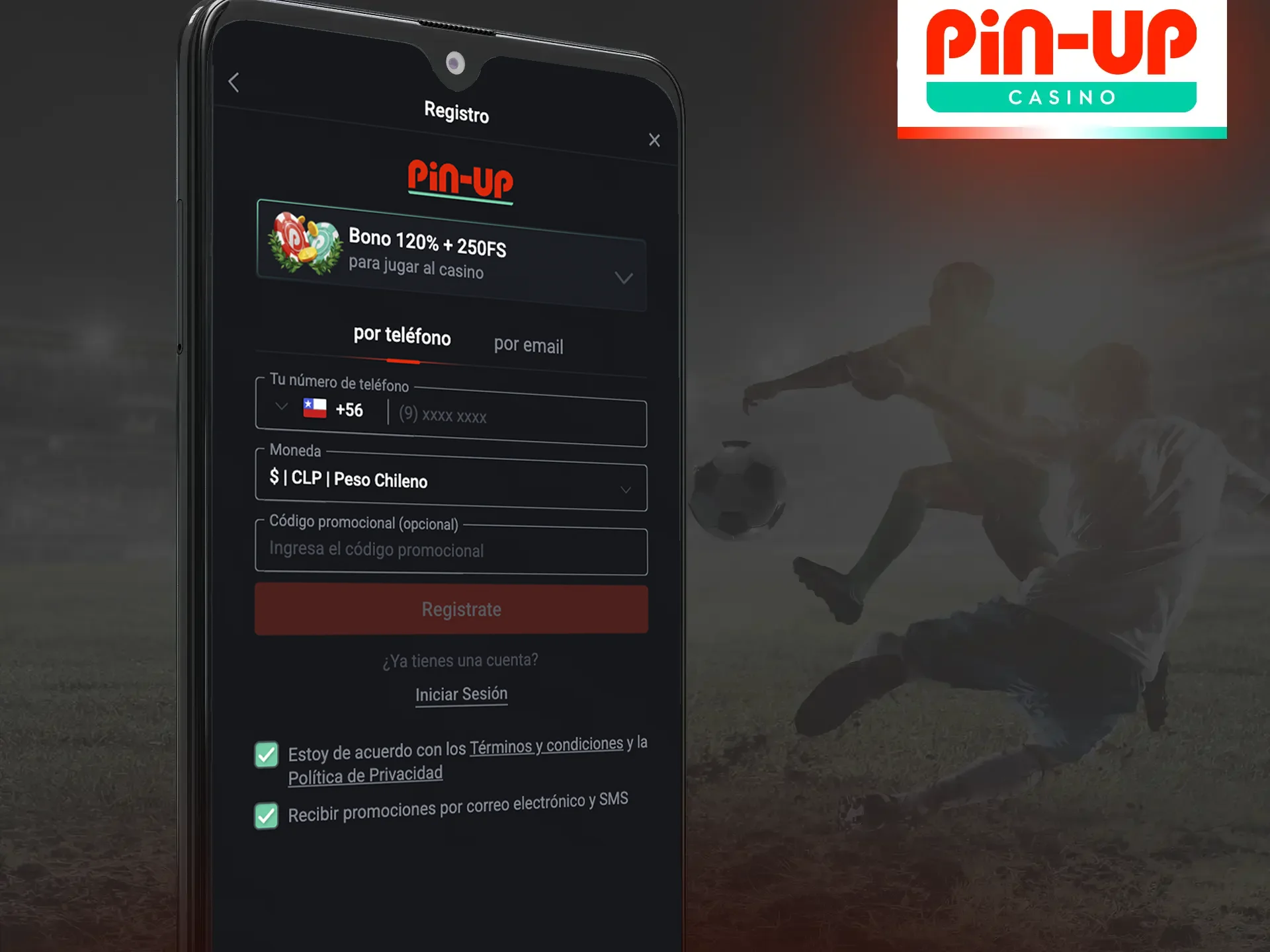 Regístrese en Pin-Up Casino a través de la aplicación móvil.